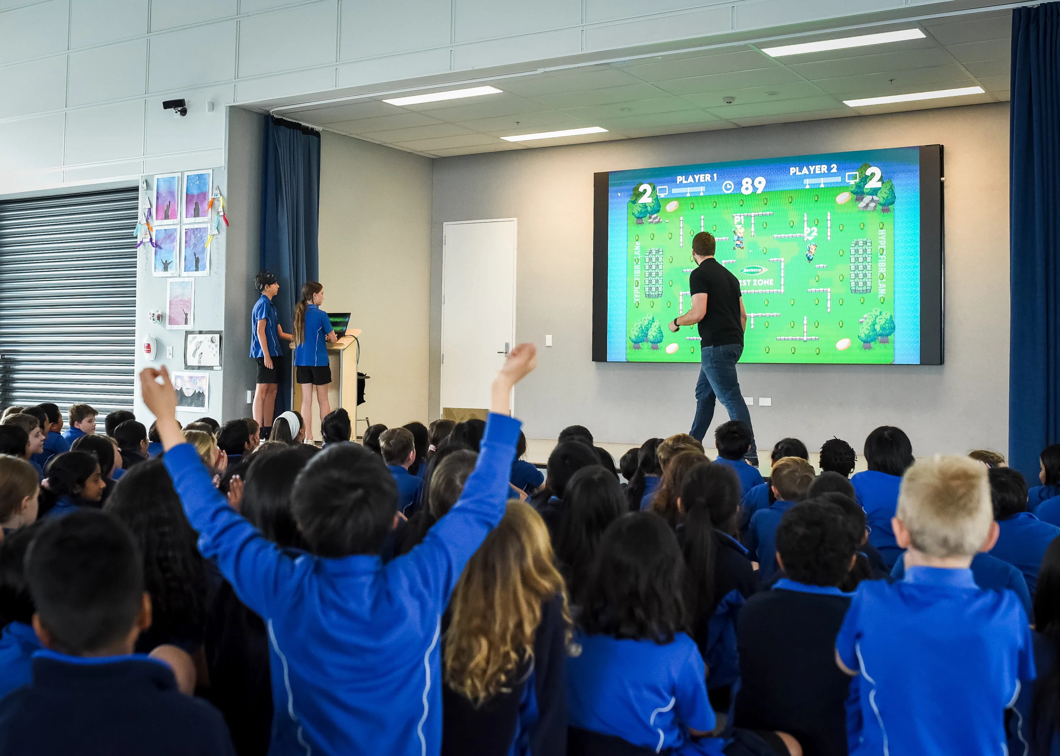 Students taking part in an interactive NZ Esports presentation activity